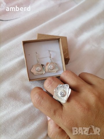 Сребърен комплект - обици и пръстен, снимка 4 - Бижутерийни комплекти - 37759969