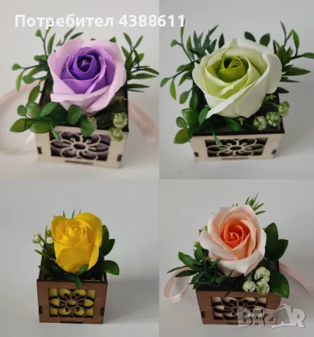 Дървена кошничка със сапунени рози, снимка 10 - Декорация за дома - 50021822