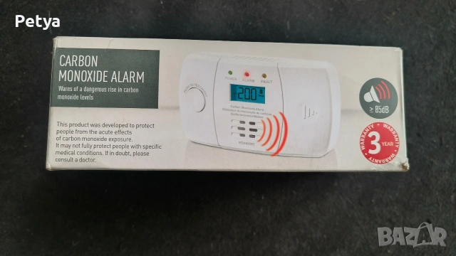 Детектор за въглероден оксид Awtools, 130x72x43мм, захранване 2xAA, звукова аларма 85dB, снимка 2 - Друга електроника - 53076560