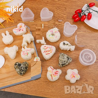 различни форми пластмасови форми кутии за суши хапки ориз Онигири форма, снимка 6 - Форми - 44901192