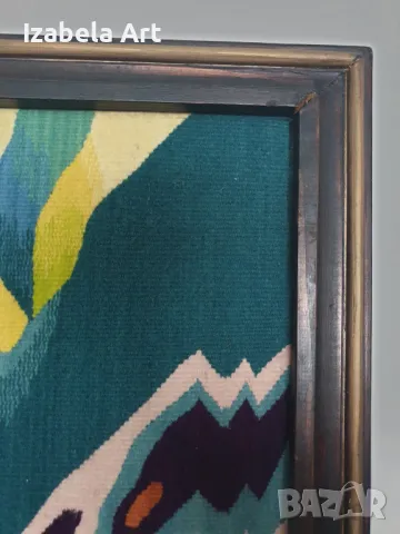 Голям авторски български гоблен (ръчно тъкан на вертикален стан) 67х90, снимка 4 - Гоблени - 49302040