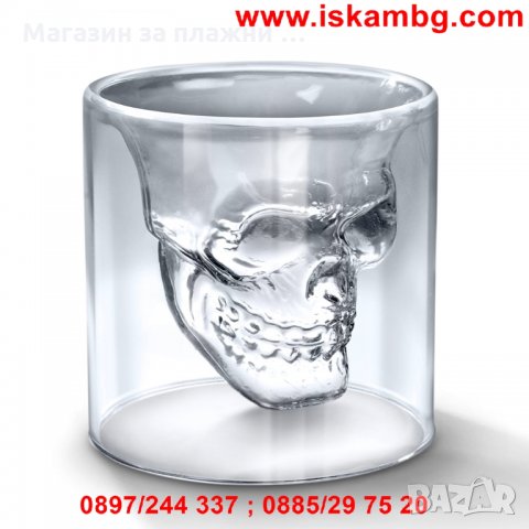 Стъклена чаша - шот череп, снимка 2 - Чаши - 26800240
