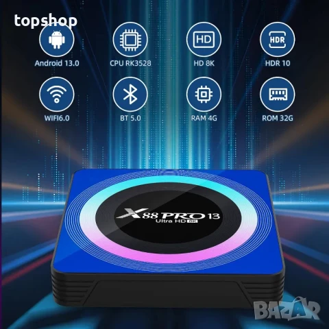 НА БЪЛГАРСКИ Android 13.0 TV Box, X88 PRO 13 Android Box с 4GB RAM 32GB ROM RK3528 Quad-Core..., снимка 6 - Плейъри, домашно кино, прожектори - 50556551