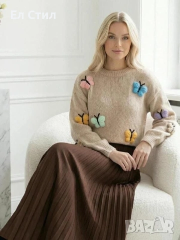 📌#Дамски #плетен #пуловер с пеперуди Производител: Италия Универсал  Цена 29 евро Еконт, снимка 9 - Блузи с дълъг ръкав и пуловери - 53501267