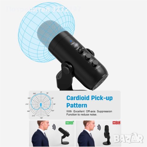 ZealSound USB кондензаторен микрофон Plug& Play геймърски микрофон за PS 4 и 5. Изход за слушалки , снимка 4 - Микрофони - 40436563