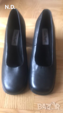 Черни дамски обувки, естествена кожа, с широк ток с височина 7 см, размер 38, снимка 3 - Дамски обувки на ток - 40871807