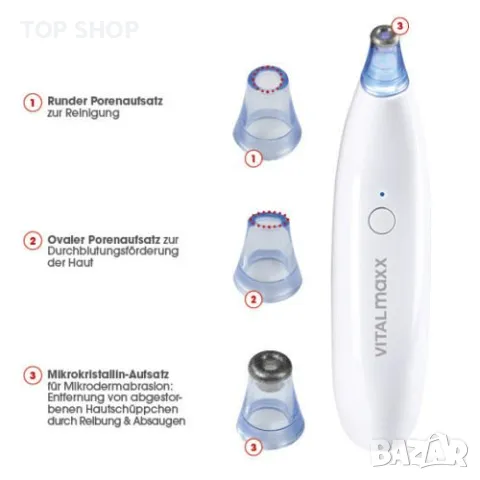 Уред за почистване на порите и премахване на черни точки Vitalmaxx Pore Cleanser 5, снимка 3 - Масажори - 48667217