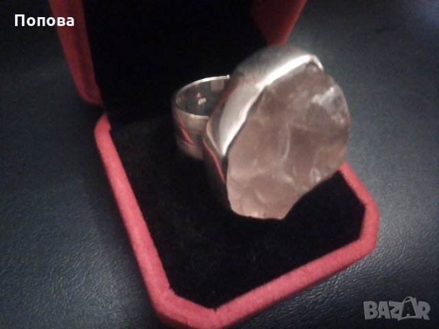 Уникати!!Огромен авторски  сребърен пръстен 26 грама с друза  розов кварц , снимка 9 - Пръстени - 32331739