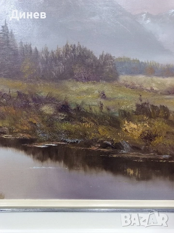 Стара маслена картина "Пейзаж с брези" – 78х59 см | Подписана, снимка 10 - Картини - 53438530
