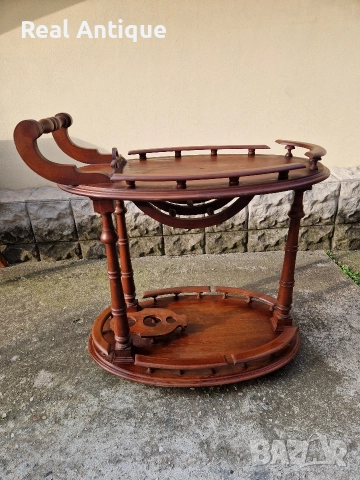 Страхотна антикварна белгийска количка за сервиране масив дърворезба , снимка 2 - Антикварни и старинни предмети - 52653390