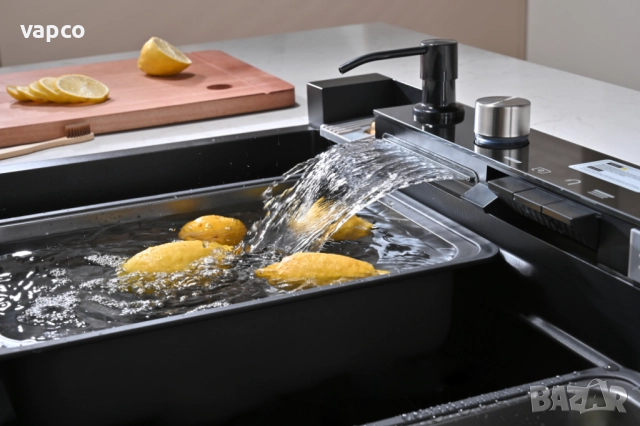 Черна мултифункционална кухненска мивка с двоен водопад , снимка 7 - Мивки - 52127972