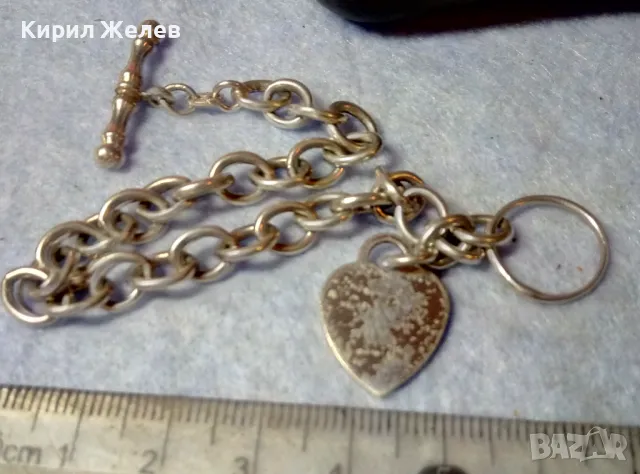 РОМАНТИЧНА ВИНТИДЖ АРТ СТИЛ СРЕБЪРНА ГРИВНА със СЪРЧИЦЕ СРЕБРО 925 с БЯЛА ПОЗЛАТА 47977, снимка 3 - Гривни - 48485678