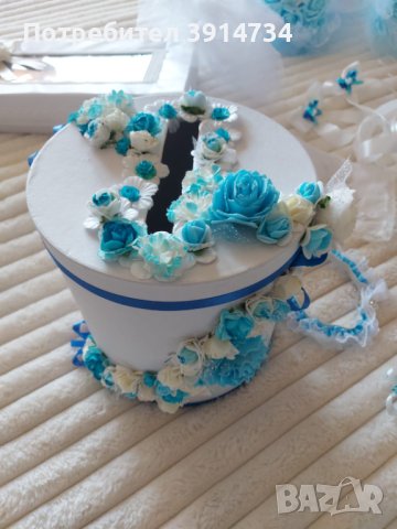 Сватбени аксесоари в бяло и синьо, снимка 9 - Подаръци за сватба - 43324621