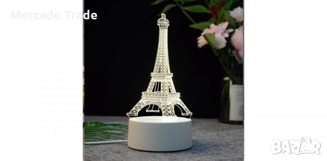 3D LED лампа, Три цвята, Айфелова кула