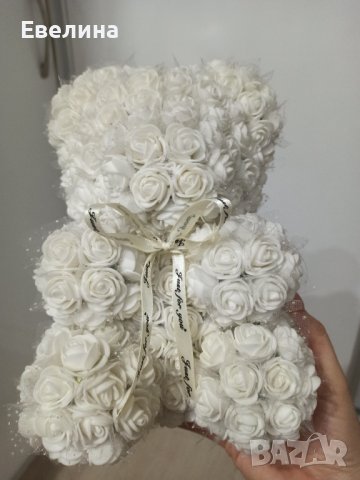 Мече от рози за Свети Валентин, кръщение, подарък, моминско парти - ръчно направено 23 см