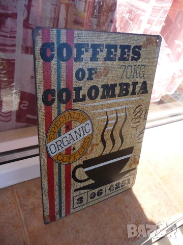 Метална табела кафе на зърна от Колумбия специално чувал чашa, снимка 2 - Декорация за дома - 43340463