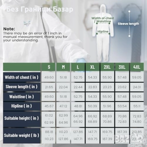Нов Защитен гащеризон XL с качулка за боядисване работа против прах , снимка 6 - Други стоки за дома - 51902444
