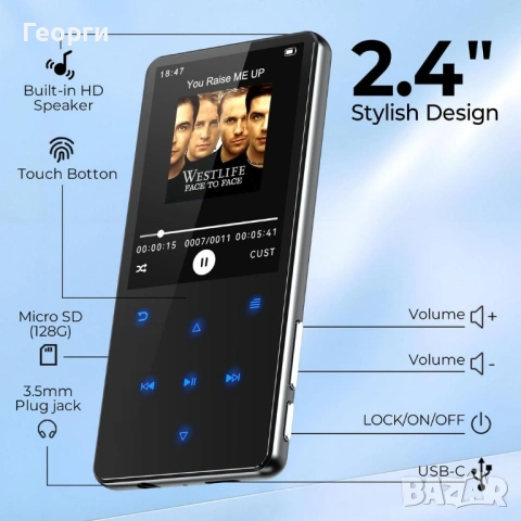 MP3 плейър Bluetooth 64gb, снимка 2 - MP3 и MP4 плеъри - 53181083