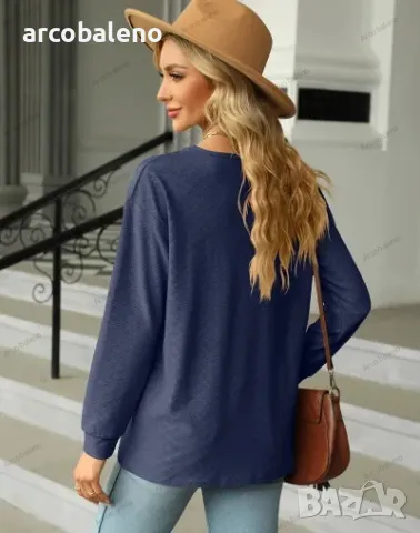 Дамска блуза с дълги ръкави и копчета с V-образно деколте, 6цвята , снимка 7 - Блузи с дълъг ръкав и пуловери - 49200826