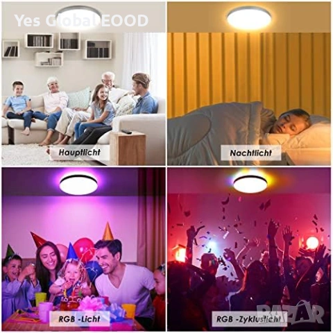 LED плафон 24W RGB с дистанционно димируем 3000–6500K, снимка 4 - Лед осветление - 53231442
