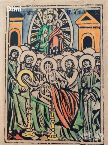 ВЪЗРОЖДЕНСКА ЩАМПА "УСПЕНИЕ" преди 1900 г цветна, снимка 2 - Картини - 52858618