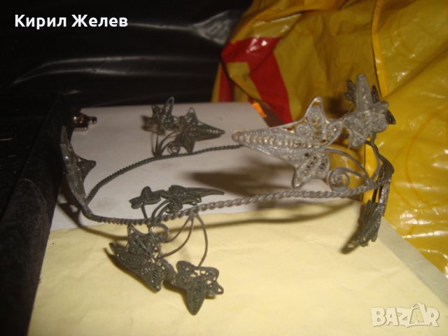 СТАРИНЕН ФИЛИГРАНЕН СРЕБЪРЕН ВЕНЕЦ ДИАДЕМА ВИСОКА ПРОБА СРЕБРО ЮВЕЛИРНА РАБОТА УНИКАТ КОРОНА 23493, снимка 13 - Антикварни и старинни предмети - 33213715