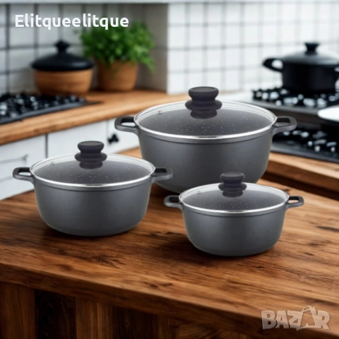 Гранитен комплект касероли Lexical ECO SMART SERIES – 6 части 24/26/30 см, снимка 3 - Съдове за готвене - 52185335
