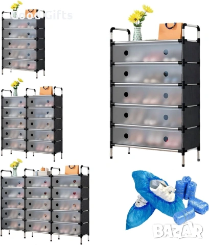 Голям Многоетажен Шкаф за Обувки с Прозоречни Врати, 3-крилен, снимка 2 - Шкафове - 53283289