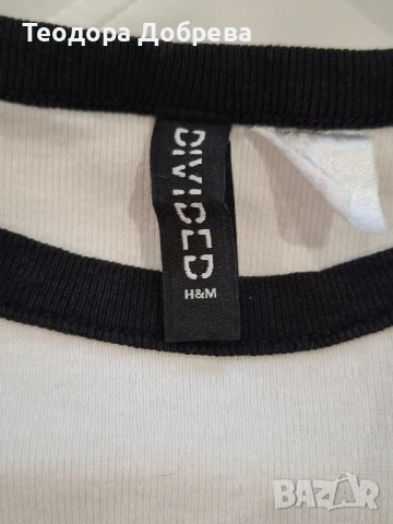 Бяла тениска с принт от H&M, снимка 4 - Тениски - 50836836