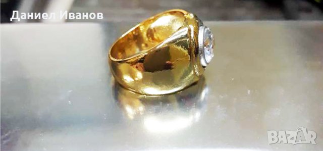 Златен Пръстен жълто злато с камък Бял Топаз и печат, снимка 5 - Пръстени - 28383279