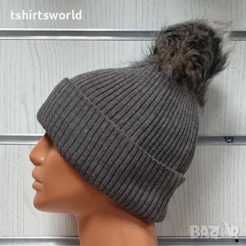 Нова зимна топла дамска шапка Silver Star в светлокафяв цвят с пух/помпон, снимка 3 - Шапки - 47926700