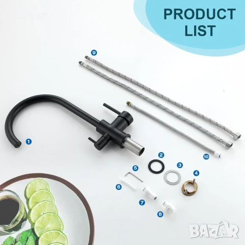 Techzm кухненски смесител 3 в 1 с изход за питейна филтрирана вода, черен, снимка 2 - Смесители - 50469245