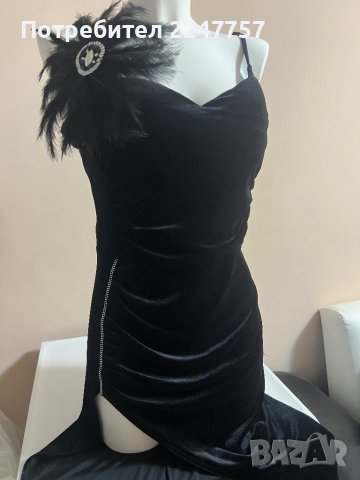 Дълга черна рокля с пера , снимка 5 - Рокли - 40878949