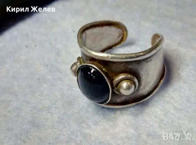 РЕТРО АРТ СТИЛ РЕГУЛИРУЕМ СКЪПОЦЕНЕН СРЕБЪРЕН ПРЪСТЕН СРЕБРО 925 с РЪЧНО ПОЛИРАН ЧЕРЕН ОНИКС 49918