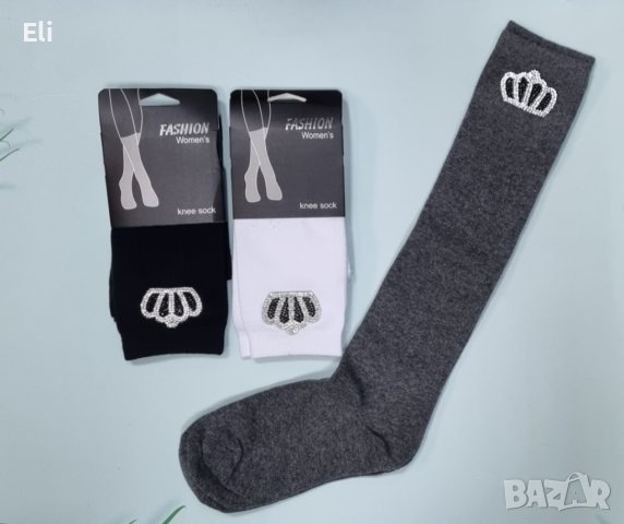 Модерни чорапи до коляното с декоративни камъчета , снимка 1 - Дамски чорапи - 42993245