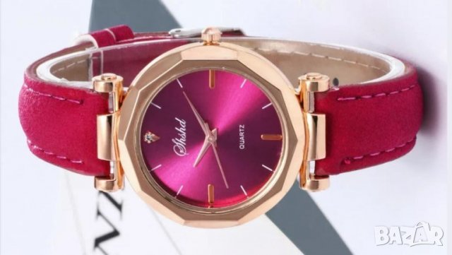 Много симпатичен розов дамски ръчен часовник с кожена каишка. Нов, снимка 1