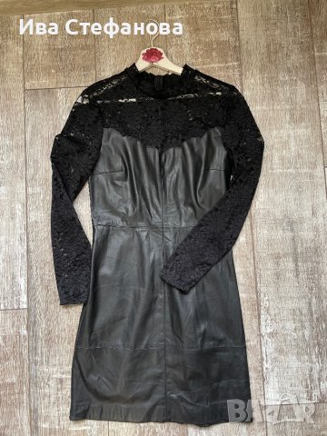 Нова елегантна парти коктейлна кожена черна къса рокля кожа дантела Only, снимка 4 - Рокли - 42745019