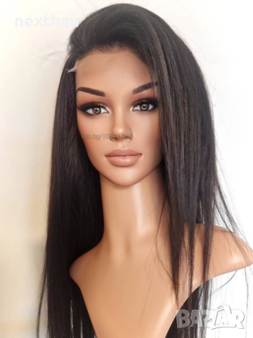 Черна перука от микс естествен косъм и примеси 70 см с Lace 4×4, снимка 6 - Аксесоари за коса - 52906961