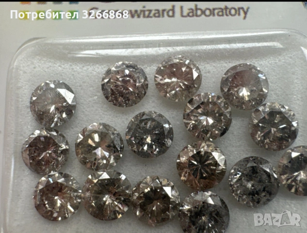 16 бр. сиви натурални диаманти (сертифицирани GWLab)