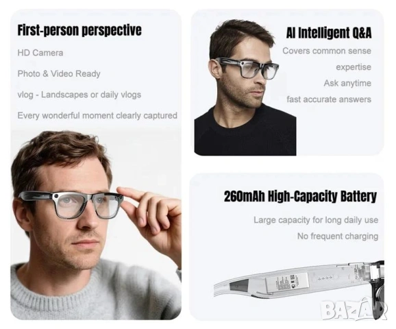 Смарт Записващи Очила с Камера Фотохромни Bluetooth Разговори Музикален Плейър Умни Очила Видеозапис, снимка 8 - Комплекти за видеонаблюдение - 53414767