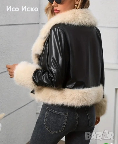 Дамско зимно кожено черно яке , снимка 6 - Якета - 52679831