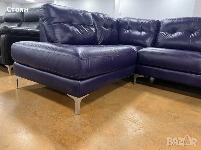 Лилав кожен ъглов диван, снимка 4 - Дивани и мека мебел - 40781388
