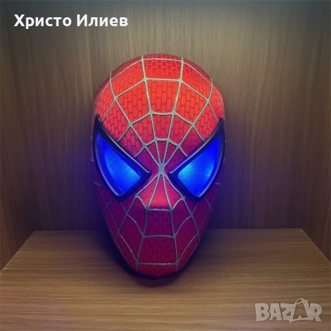Маска Спайдърмен Марвел с мигащи магнитни светещи очи дистанционно пръстен Spiderman Marvel карнавал, снимка 4 - Други - 51852468