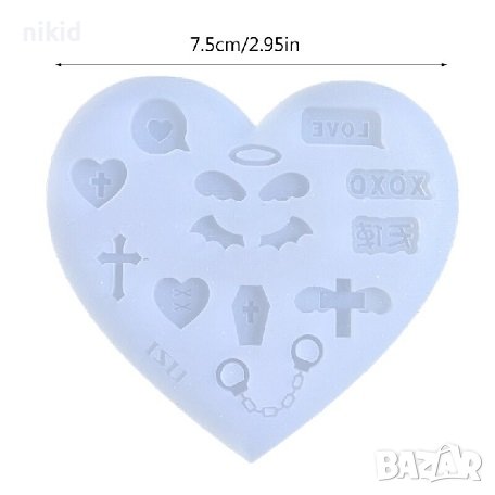 Сърце с дребни форми кръст белезници крила Хелоуин halloween силиконов молд форма фондан смола декор, снимка 2 - Форми - 38529216