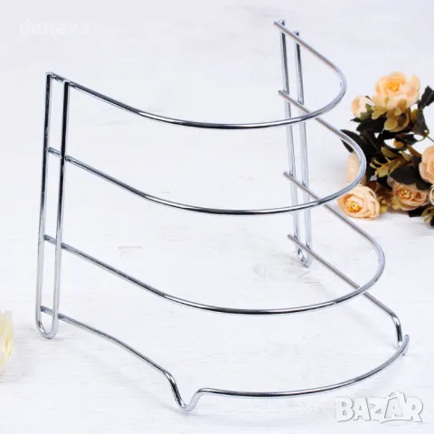 1249 Метална стойка за тигани и тави органайзер за кухненски шкаф 4 нива, снимка 2 - Органайзери - 48053214