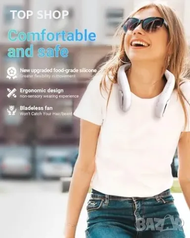 Нов Преносим безшумен вентилатор за врат, USB-C, 6000mAh, 3 скорости, снимка 5 - Друга електроника - 49804796