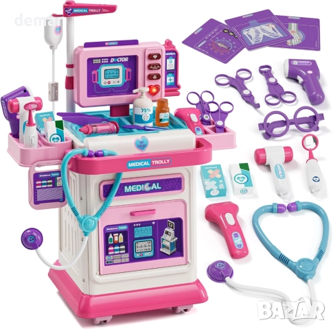 Lehoo Castle Детски комплект за лекари с медицинска количка, розов