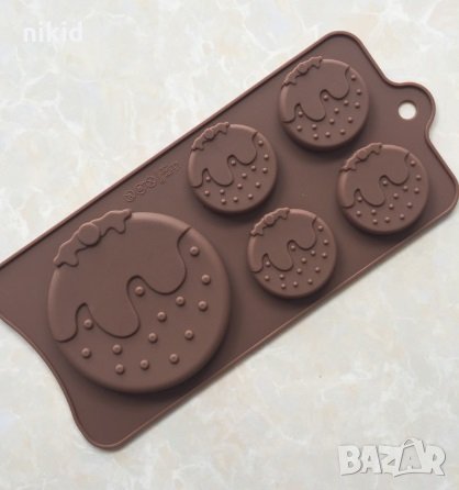 5 бр Коледен пудинг бисквитка силиконов молд шоколад фондан гипс сапун , снимка 2 - Форми - 27170342