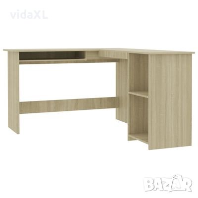 vidaXL Г-образно ъглово бюро, дъб сонома, 120x140x75 см, ПДЧ（SKU:800750, снимка 1