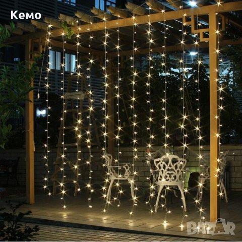 Празнични лампички тип завеса с 3х3м 300 LED, снимка 4 - Лед осветление - 27059053